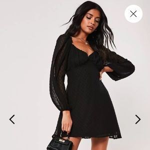 Misguided- Long Sleeve Milkmaid Skater Dress